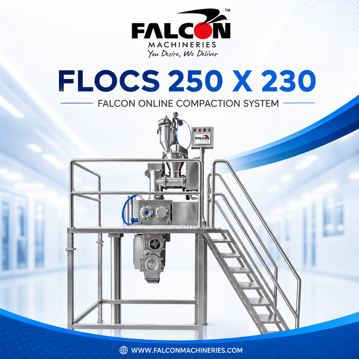 Big Rolls. Better Control. Smarter Dry Granulation. Meet the FALCON FLOCS 250 × 230